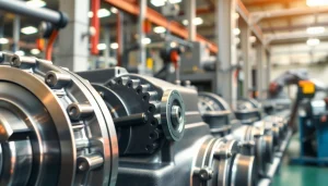 Reductor de velocidad industrial destacando sus componentes metálicos en un entorno de fábrica.