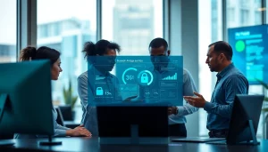 Enhance cybersecurity awareness with Cyber Essentials certification in a collaborative office setting.
