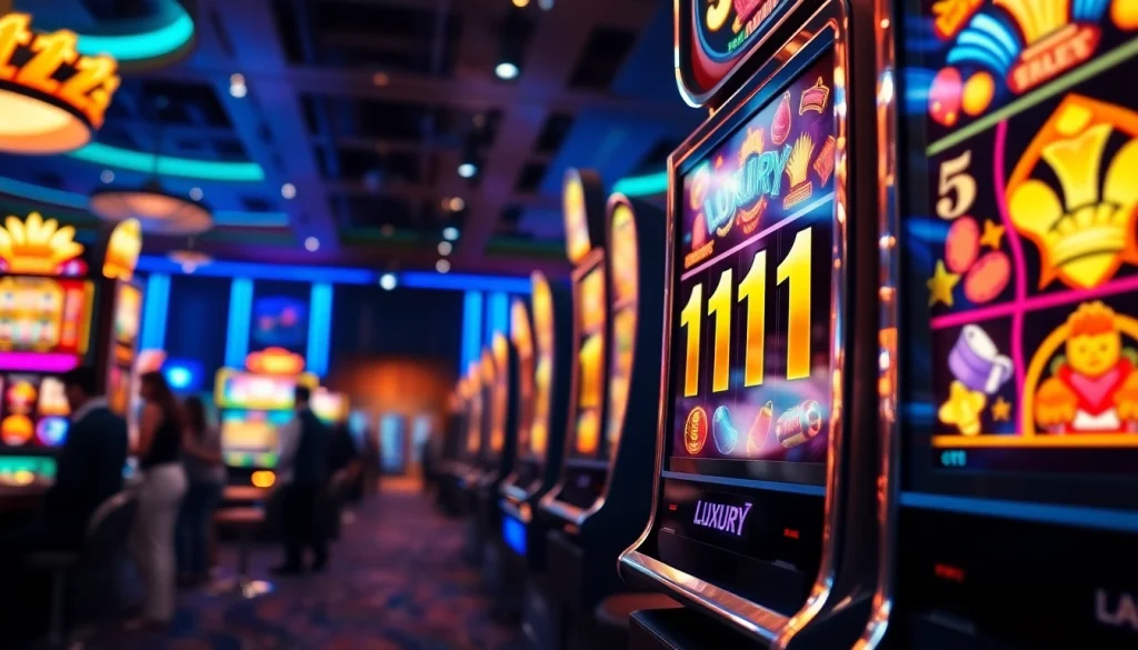 Menampilkan pemain yang antusias memainkan luxury111 slot di kasino modern.