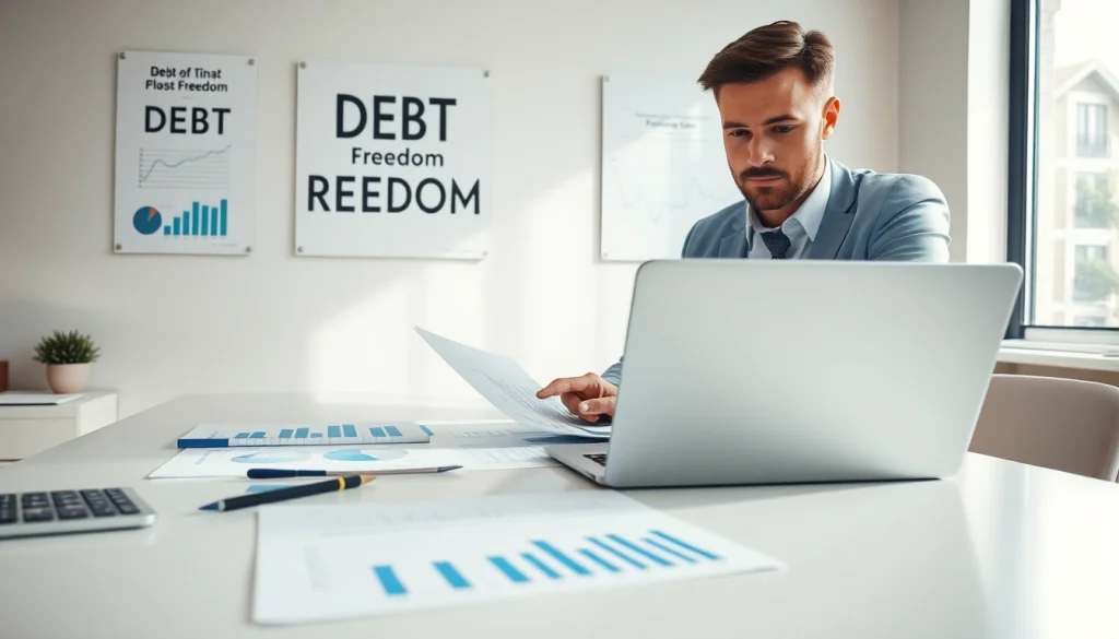 Calculate your finances effectively with the debt payoff calculator presented on a modern desk.