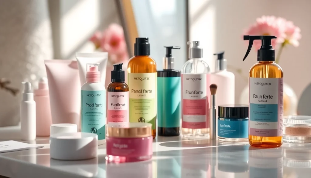 Showcasing cosmetic labels suppliers on elegantly arranged beauty products.