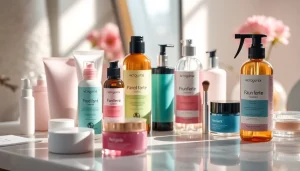 Showcasing cosmetic labels suppliers on elegantly arranged beauty products.
