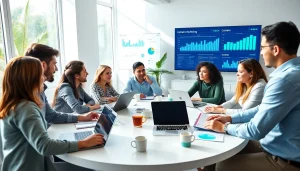 Engaging marketing professionals collaborating on an AI content marketing platform strategy.