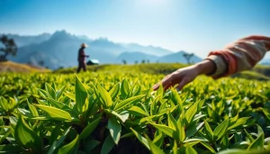 Harvesting fresh Nepal tea leaves in the lush greenery of the Himalayan hills.