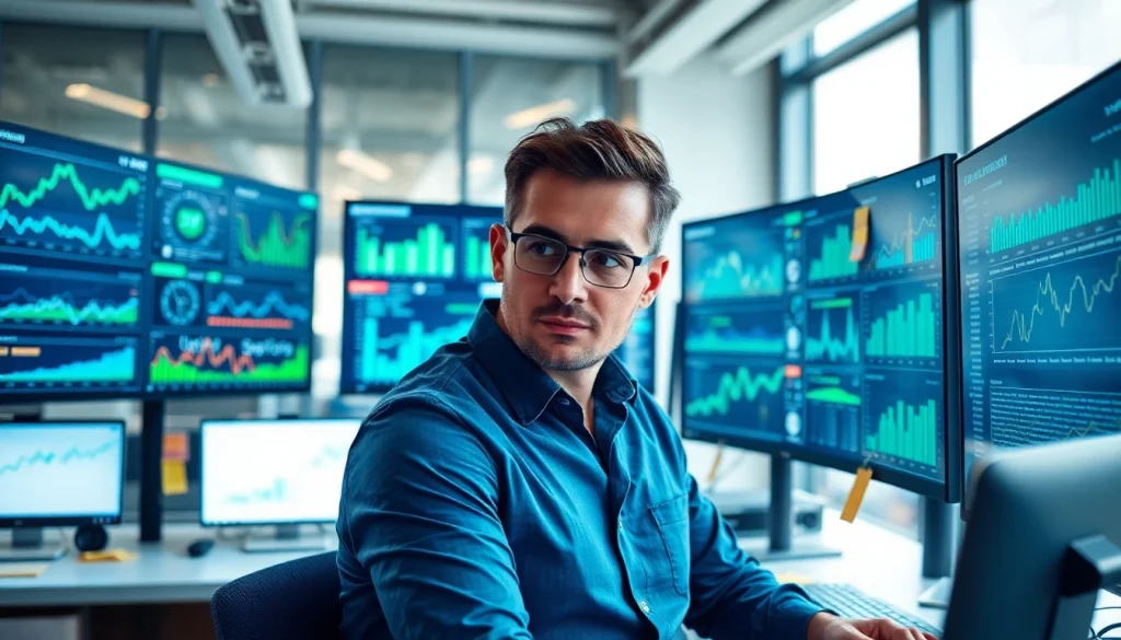 Analyze ai prompts for competitor analysis in a high-tech office setting with performance metrics on screens.