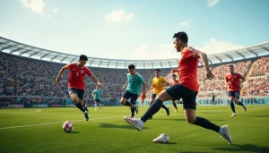 Dalam permainan Sepakbolacc, pemain menunjukkan skill dalam aksi dinamis di lapangan yang semarak.
