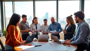 Engaged members of a construction association colorado collaborating in a modern office environment.