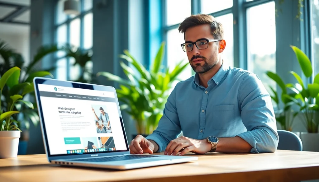 Conception de création site internet Luxembourg avec un designer professionnel dans un bureau moderne.