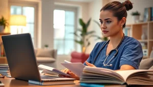 Nursing ceus training online with a focused nurse in a modern workspace.