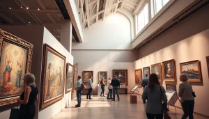 Visitors admiring the art collection at Jerusalem Art Museum, showcasing unique artworks in a vibrant setting.