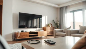 Comprar IPTV con un servicio de instalación profesional en una sala moderna.