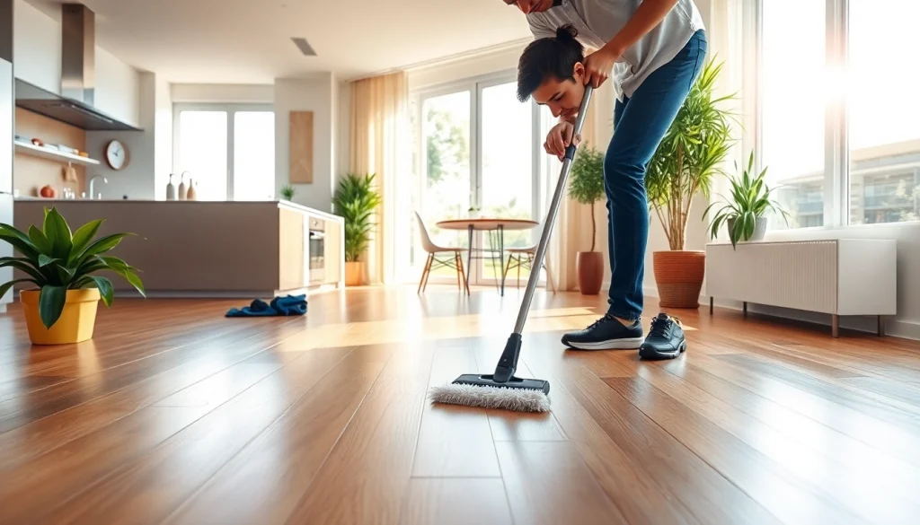 Showcasing Bond cleaning Logan with a professional cleaning service at work in a bright, tidy apartment.