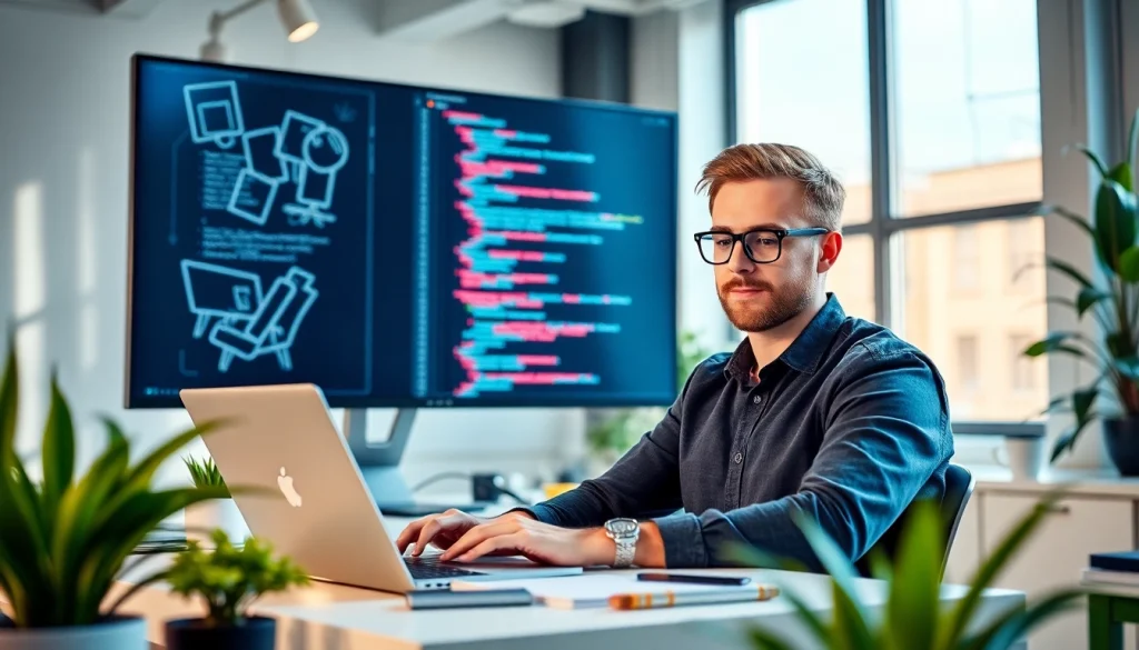 Hire a skilled wordpress developer near me in a bright, modern workspace.