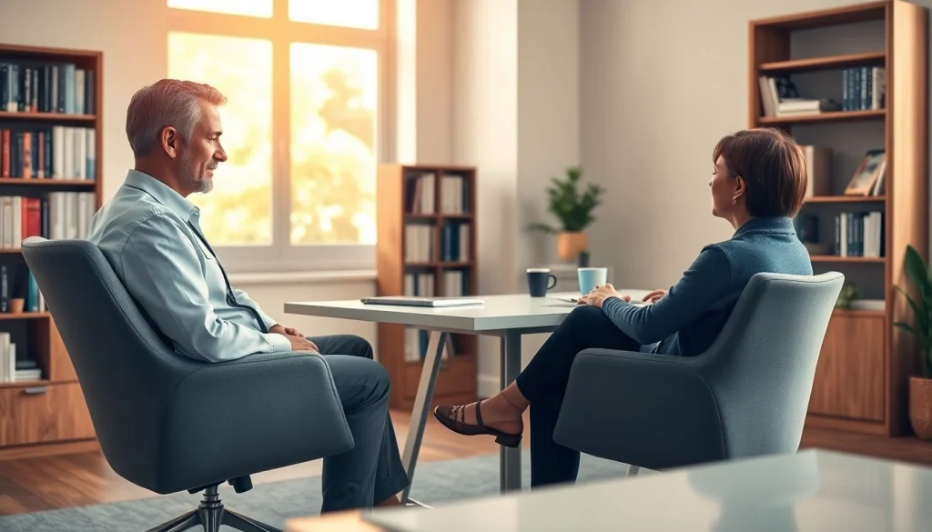 Engaging psychiatrist having a session in a serene, professional office environment.