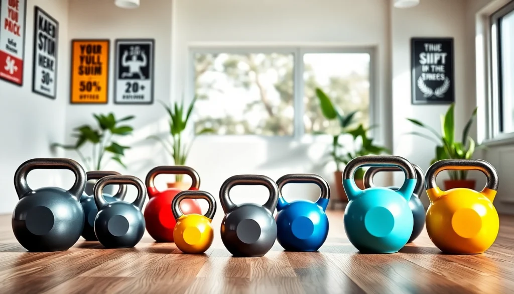 Arrange affordable kettlebells for home gyms in a bright modern gym setting for effective workouts.