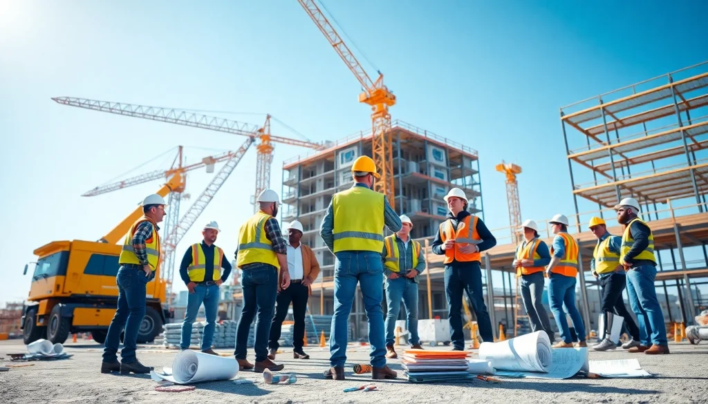 Showcase of New Jersey Commercial General Contractor team executing a project on-site with cranes and machinery.