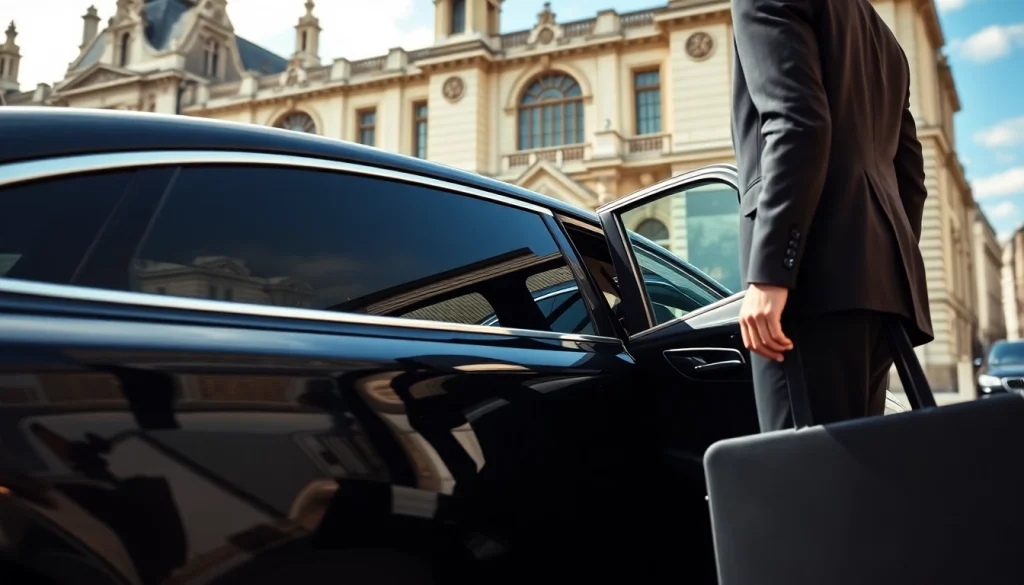 Experience luxury with a private chauffeur London service in a stylish black car against an iconic backdrop.