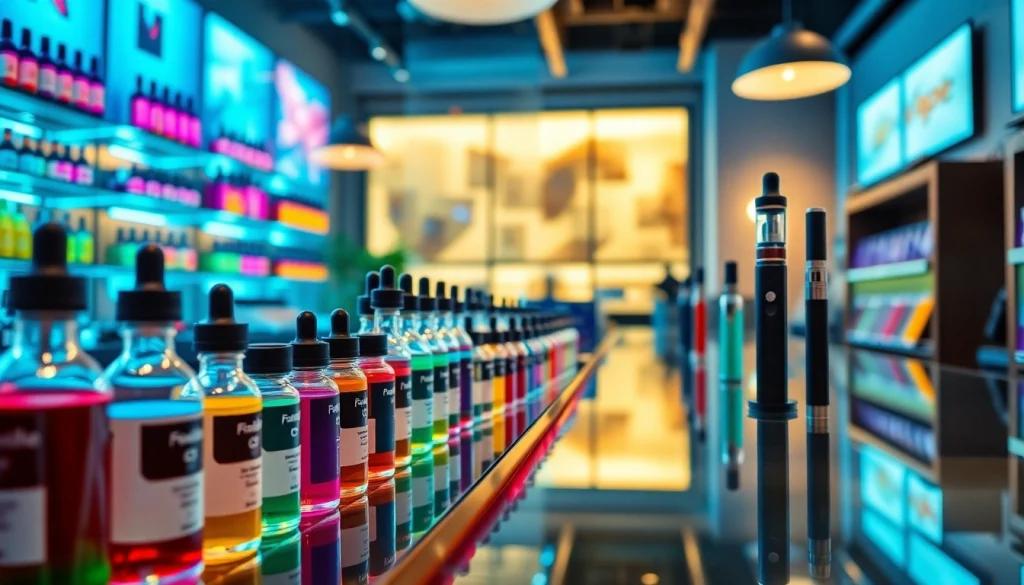 Showcasing various products at a puff pro vape shop filled with vibrant e-liquids and accessories.