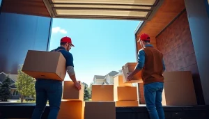 Proud movers Calgary loading boxes into a truck, symbolizing an efficient moving process.
