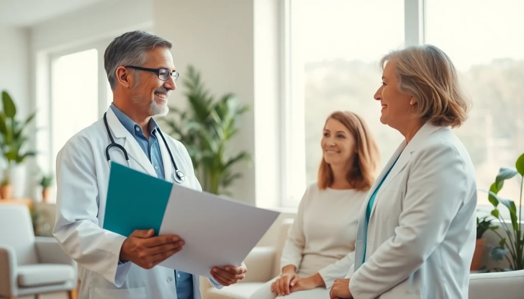 Illustration of a doctor explaining Bioidentical hormone therapy in a serene clinic setting.