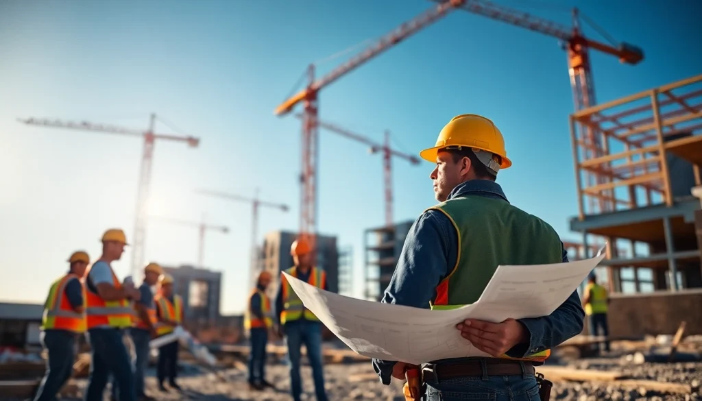 New Jersey Commercial General Contractor leading a busy construction site with workers engaged in various tasks.