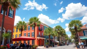 Stunning street view showcasing colorful homes and lively cafés in Charleston SC.