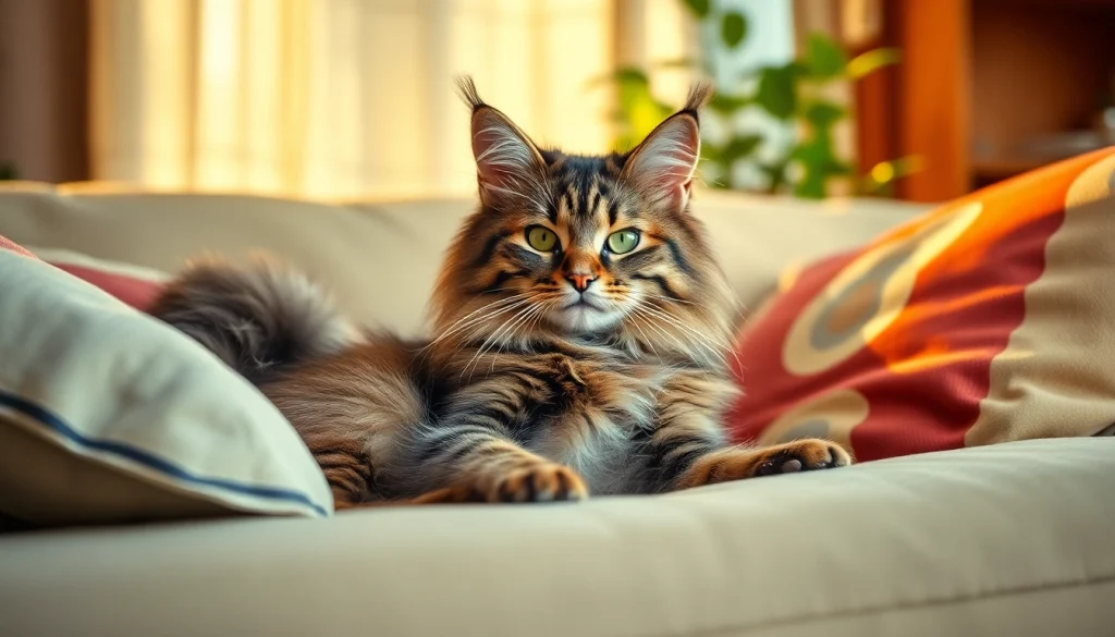 Adorable Maine Coon cats for sale Sacramento relaxing in a cozy home setting