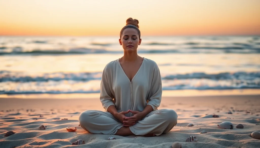 Person meditating on a beach representing methods for dealing with anxiety with peace.