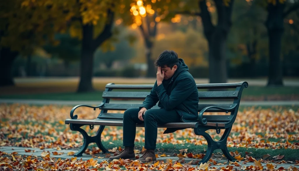 Reflective moment illustrating the emotional impact of a relationship breakup with autumn scenery.