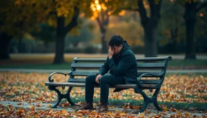 Reflective moment illustrating the emotional impact of a relationship breakup with autumn scenery.