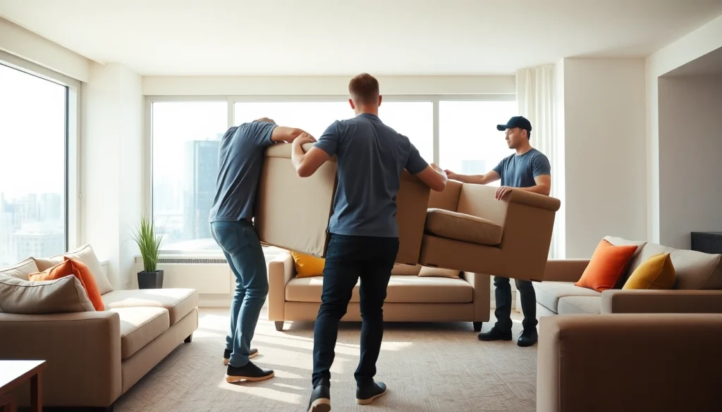 Efficient Toronto moving services showcasing professional movers carefully handling furniture in an urban setting.