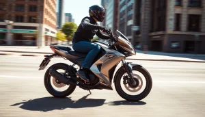 Rider demonstrating the features of E Ride Pro SS Street Legal in an urban environment.