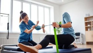 Engaging physiotherapy session showcasing treatment in Edmonton with a professional therapist.