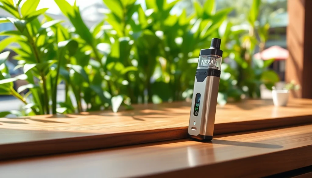 NEXA Ultra 50000 Puffs disposable vape resting elegantly on a stylish countertop with greenery.