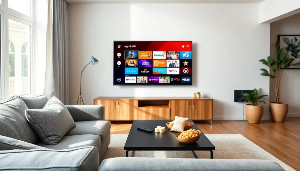 Profitez de la meilleure service iptv dans un salon moderne avec un grand téléviseur.