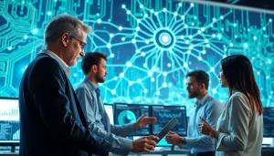 Visualizing cross-system data matching with professionals analyzing interconnected data points and digital charts.