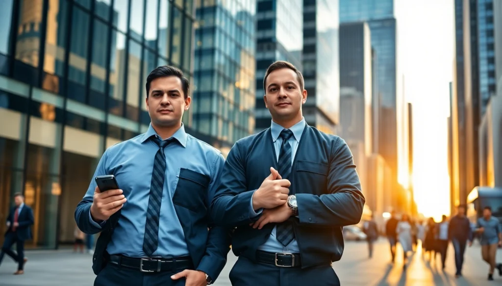 Security services Leeds personnel showcasing professionalism outside a corporate building.