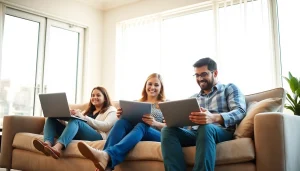 Experience seamless gigabit internet bay area service in a modern family setting with tech devices.