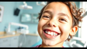 Visit braces Myrtle Beach and see a happy child with new braces in a bright orthodontic office.