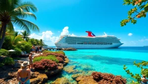 Experience Belize Norwegian Cruise ship tours with vibrant scenery and tourists enjoying excursions.