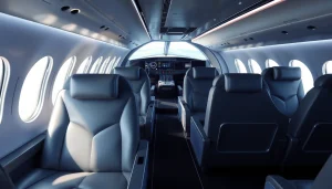 Interior design for the aerospace sector showcasing ergonomics and luxury.
